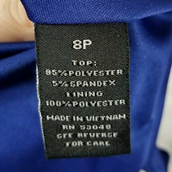 DRESSBARN sleeveless draped neck blue ruched dress - Picture 6 of 7